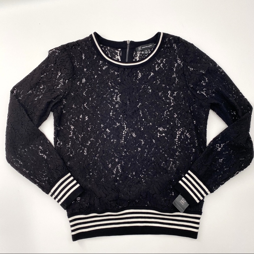 NWT INC Sheer Black Lace Long Sleeve Top Size XS